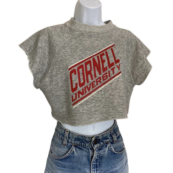 Vintage 80s Cornell University College Athletic Sweatshirt Raglan Crop Top S/M - Picture 1 of 8